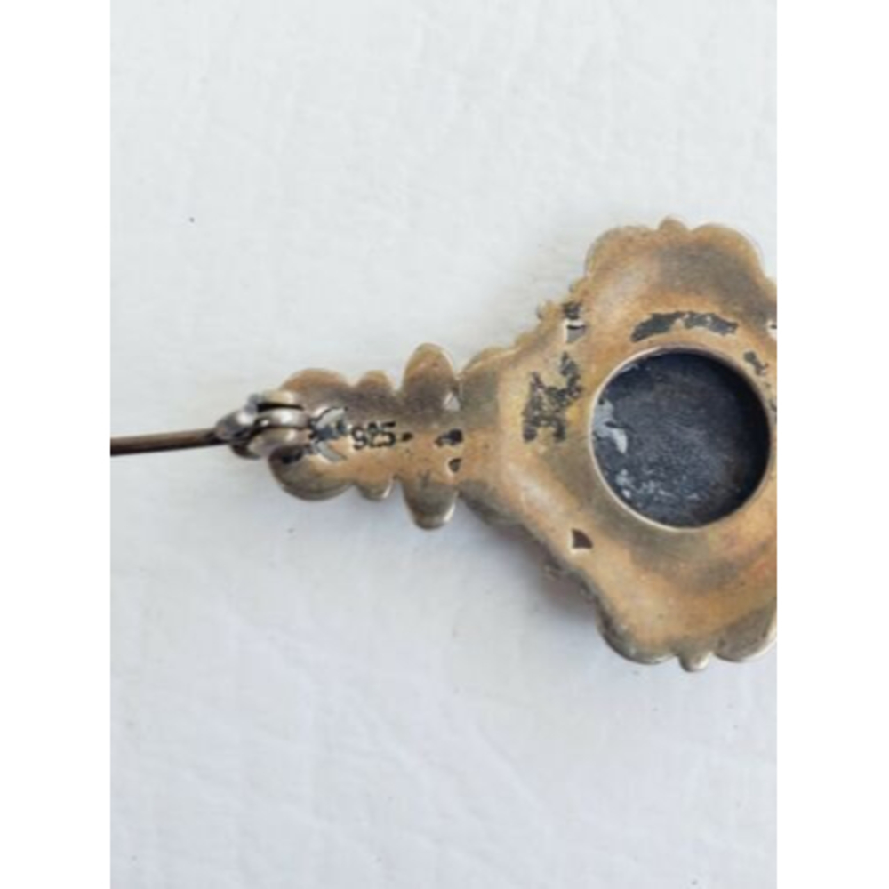925 Sterling Silver Vintage Black Onyx & Marcasite Brooch Pin 2" - Picture 3 of 5